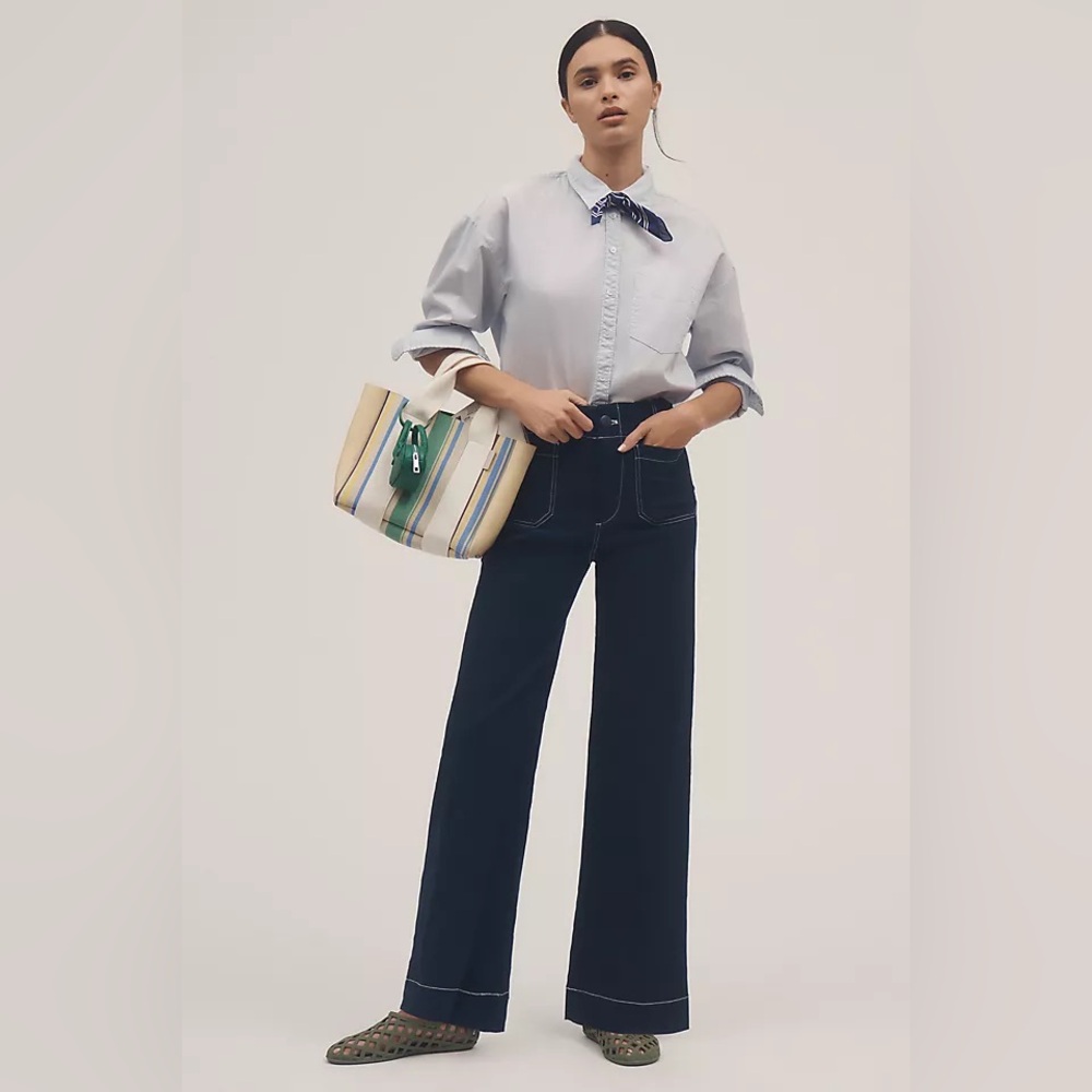 The Colette Contrast-Stitch Full-Length Wide-Leg Pants by Maeve: Magic Fabric
